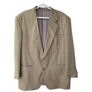 David G. Cotugno Mens 2 Button Silk Wool Blazer Jacket Beige Yellow Houndstooth